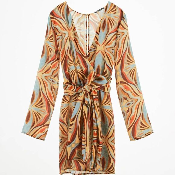ZARA Satin Effect Printed Dress New - Picture 7 of 10